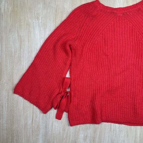 Project Naadam Coral Pink Open Knit Bell Sleeve Tied Bow Pullover Sweater Small - Picture 9 of 15